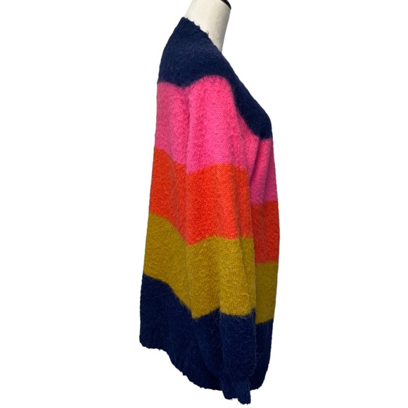 Scotch & Soda Balloon Sleeve Rainbow Stripe Cardigan Cotton Blend Sweater L - Picture 4 of 14